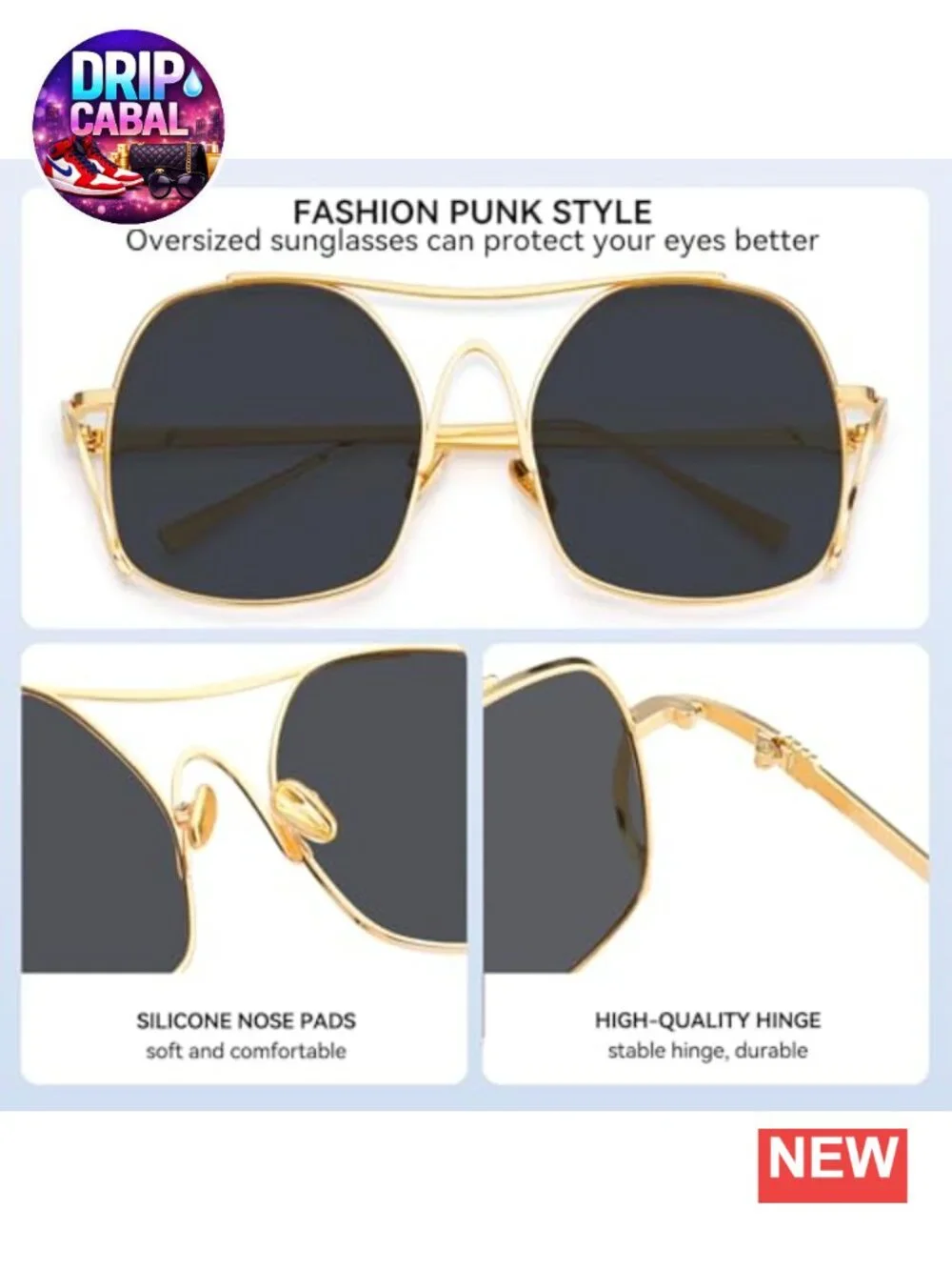 Oversized Metal Aviator Sunglasses Women UV400 Retro Square Frame Shades